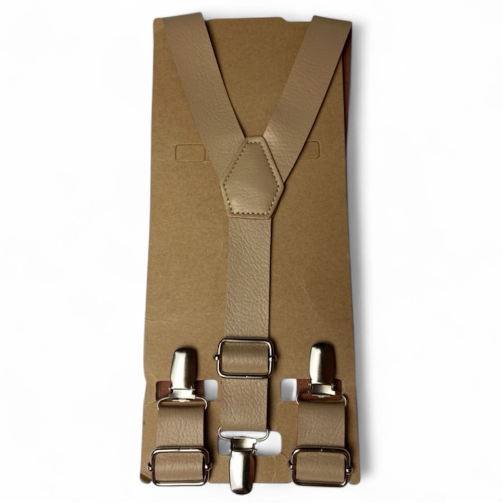 Khaki Tan Faux Leather Suspenders